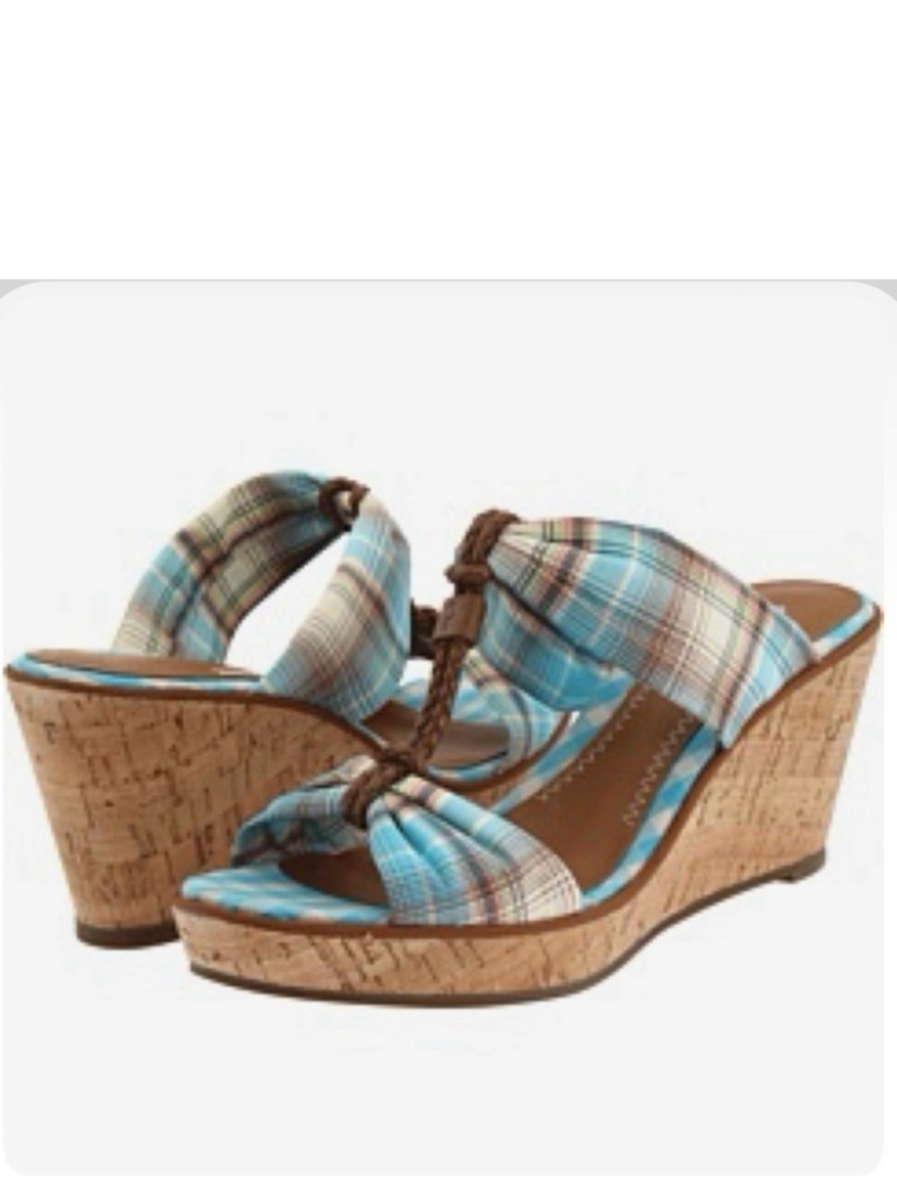 Sperry Top Sider Shoreham Wedge Turquoise Madras Canvas Mule Size 9